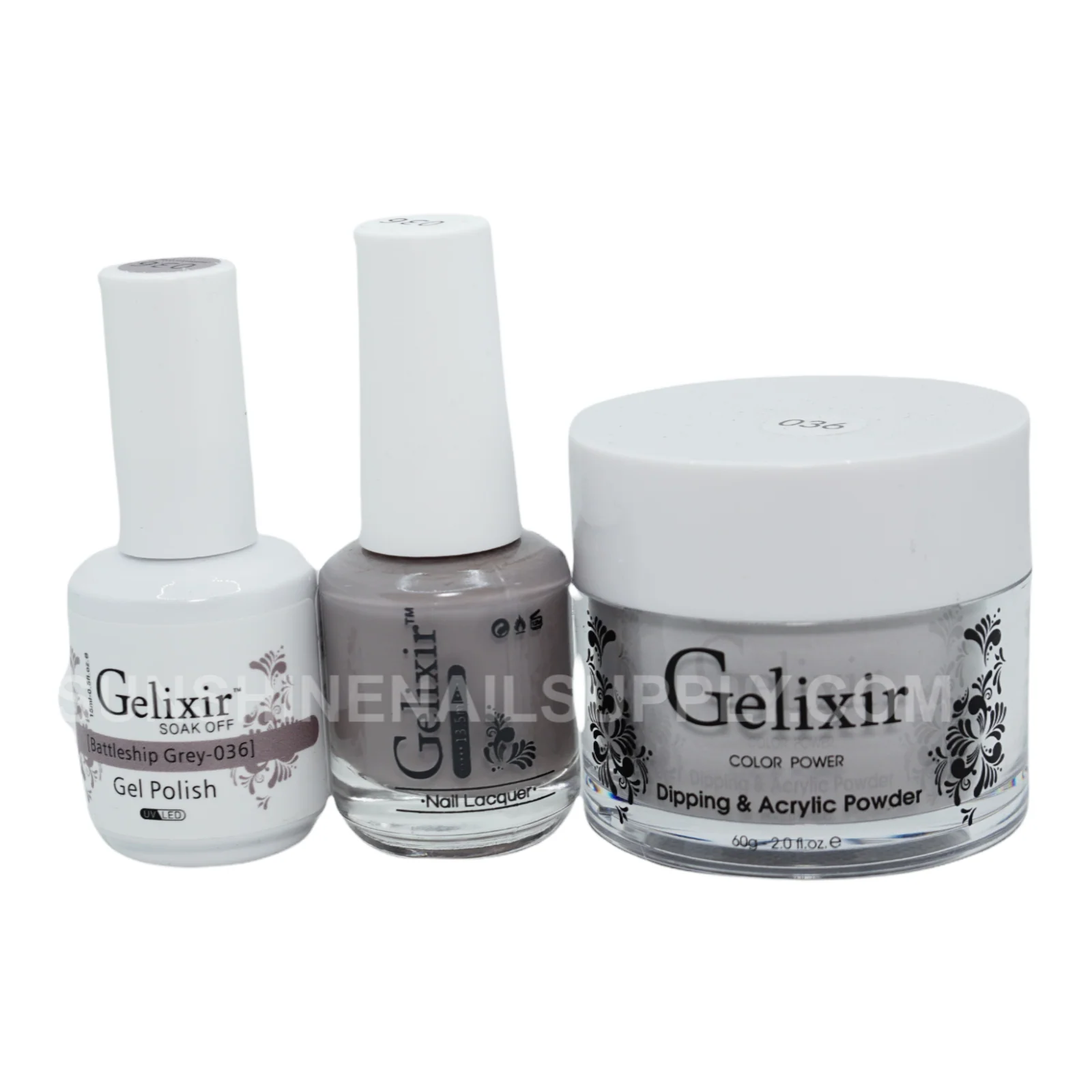 Gelixir #036 UV/LED Soak Off Gel Polish - Battleship Grey 3in1