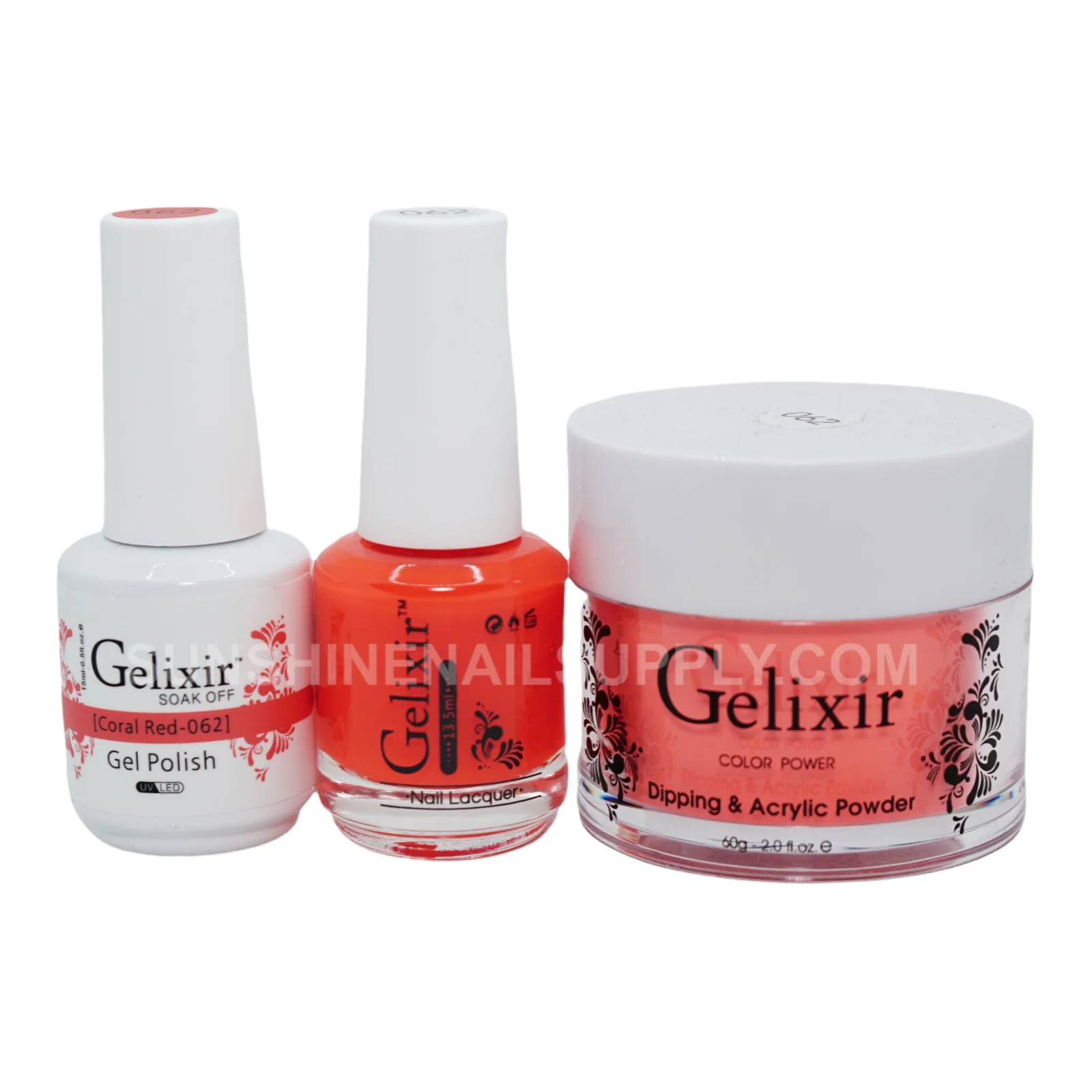 Gelixir #062 UV/LED Soak Off Gel Polish - Coral Red 3in1