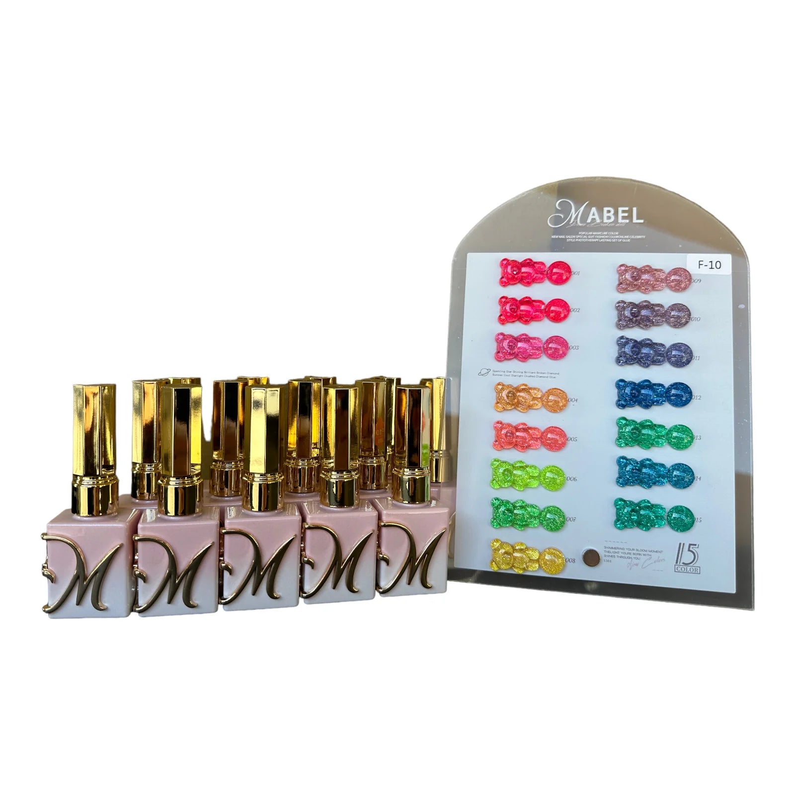 Mabel Gel 15 Glitter Gel Colors - F10 Soak Off Gel Polish (0.5oz)