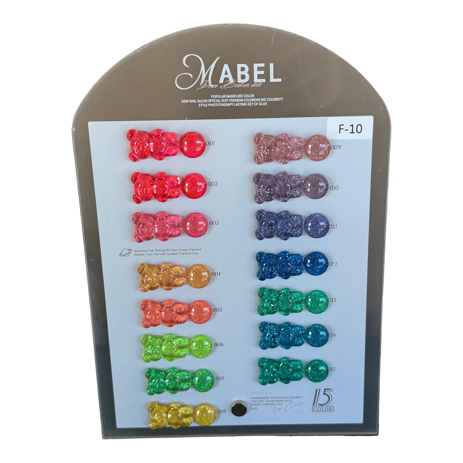 Mabel Gel 15 Glitter Gel Colors - F10 Soak Off Gel Polish (0.5oz)