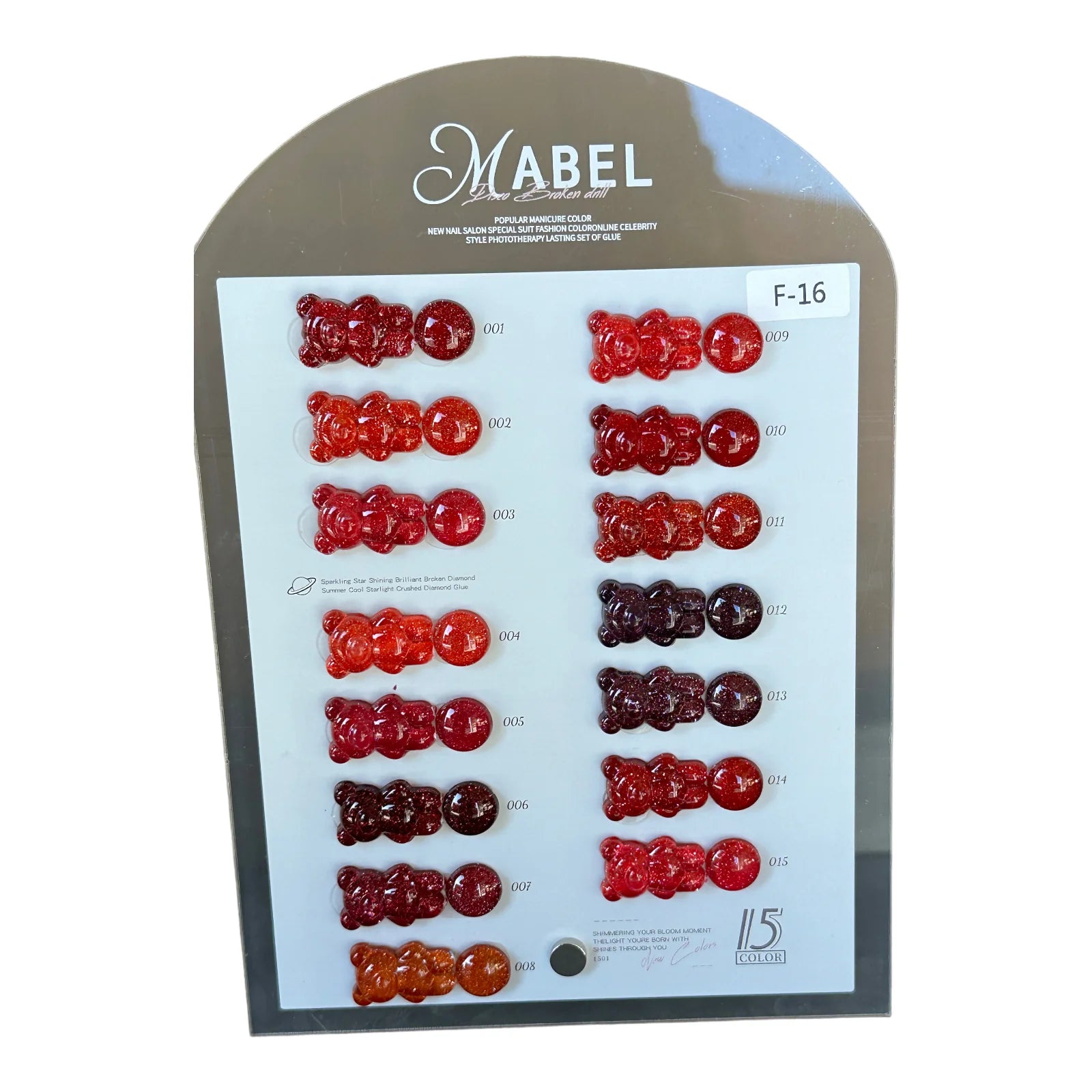 Mabel Gel 15 Glitter Gel Colors - F16 Soak Off Gel Polish (15 Colors, 0.5oz)