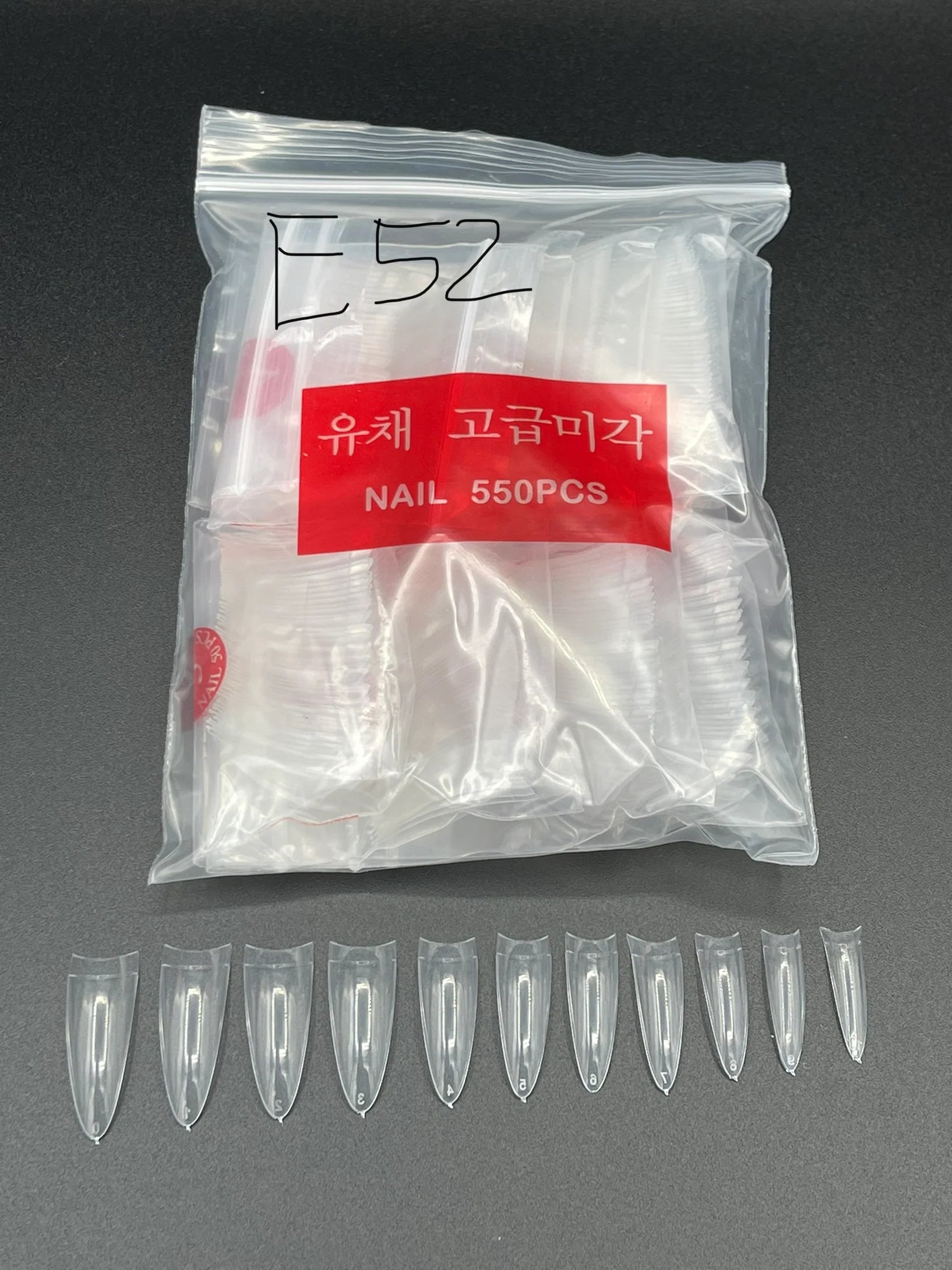 Nail Tips #E52 – 550 PCS, Sizes #0-#10, High-Quality & Durable