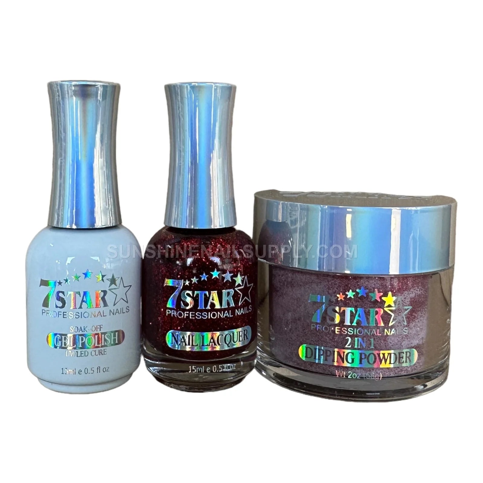 7 Star UV/LED Soak Off Gel Polish 3 in 1 #194 – Burgundy Glitter