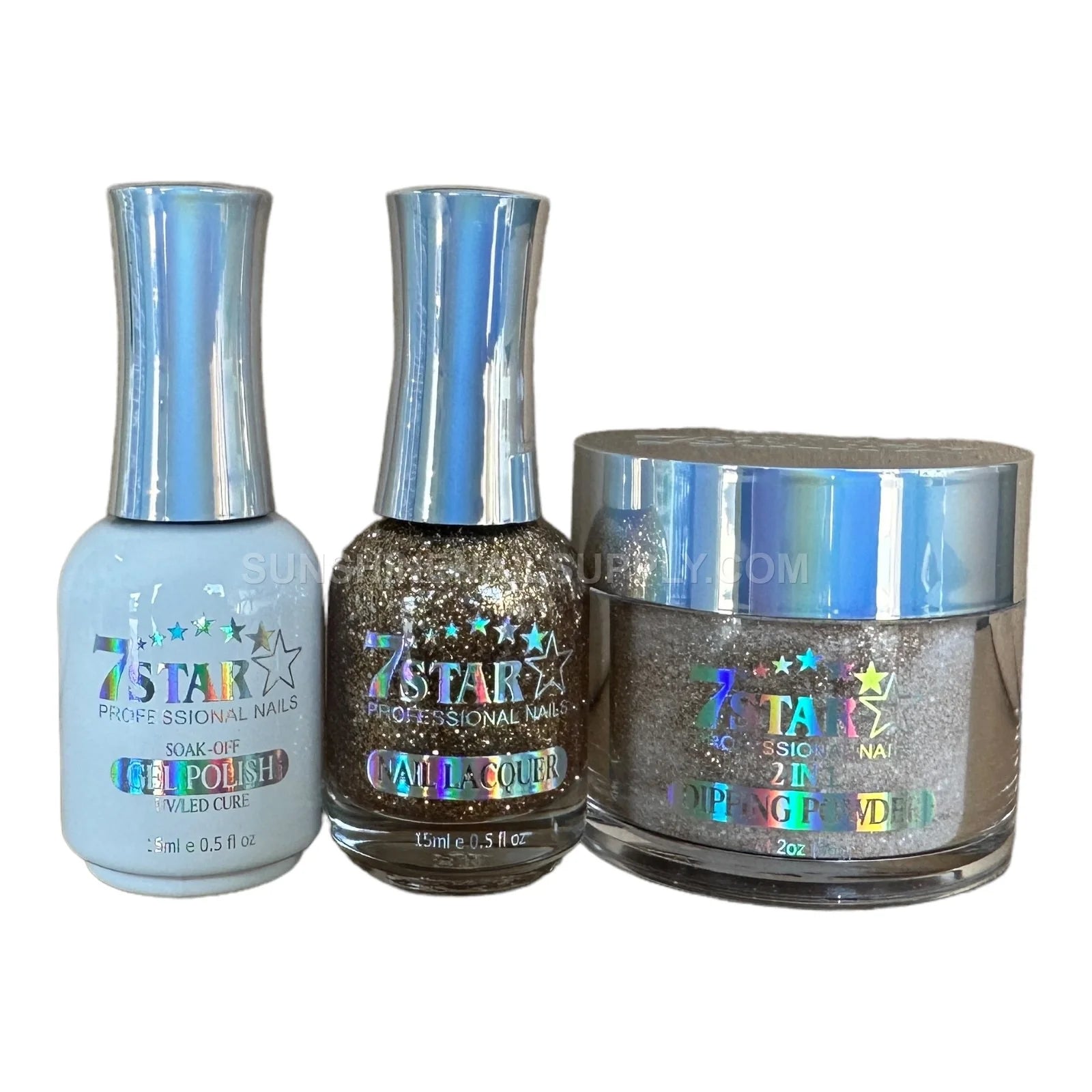 7 Star UV/LED Soak Off Gel Polish 3 in 1 #195 – Gold Glitter