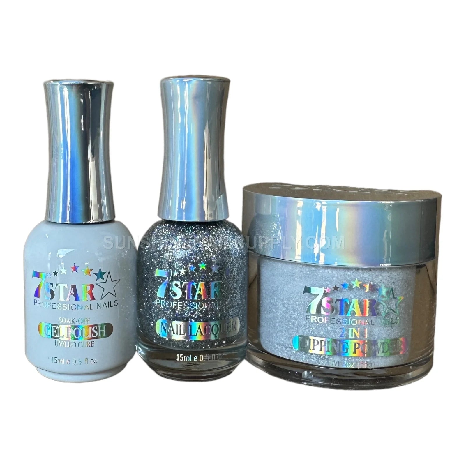 7 Star UV/LED Soak Off Gel Polish 3 in 1 #197 β Silver Glitter