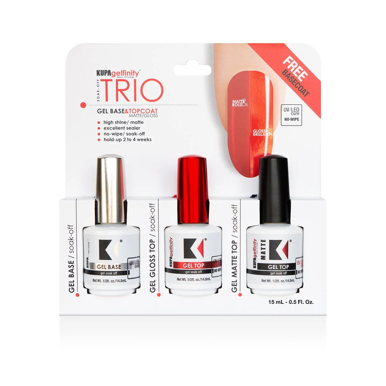 Kupa GelFinity Top & Base Coat Gloss No Wipe Trio – 3 x 1/2oz