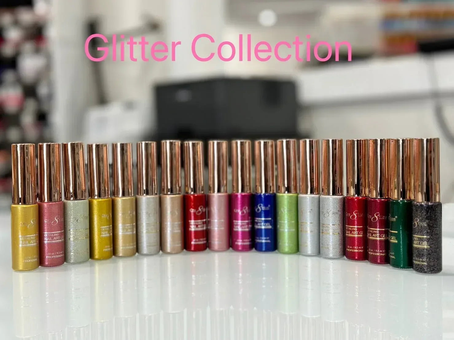 Cre8tion Glitter Nail Art Gel Set - 18 Colors 0.33oz (9.5ml)
