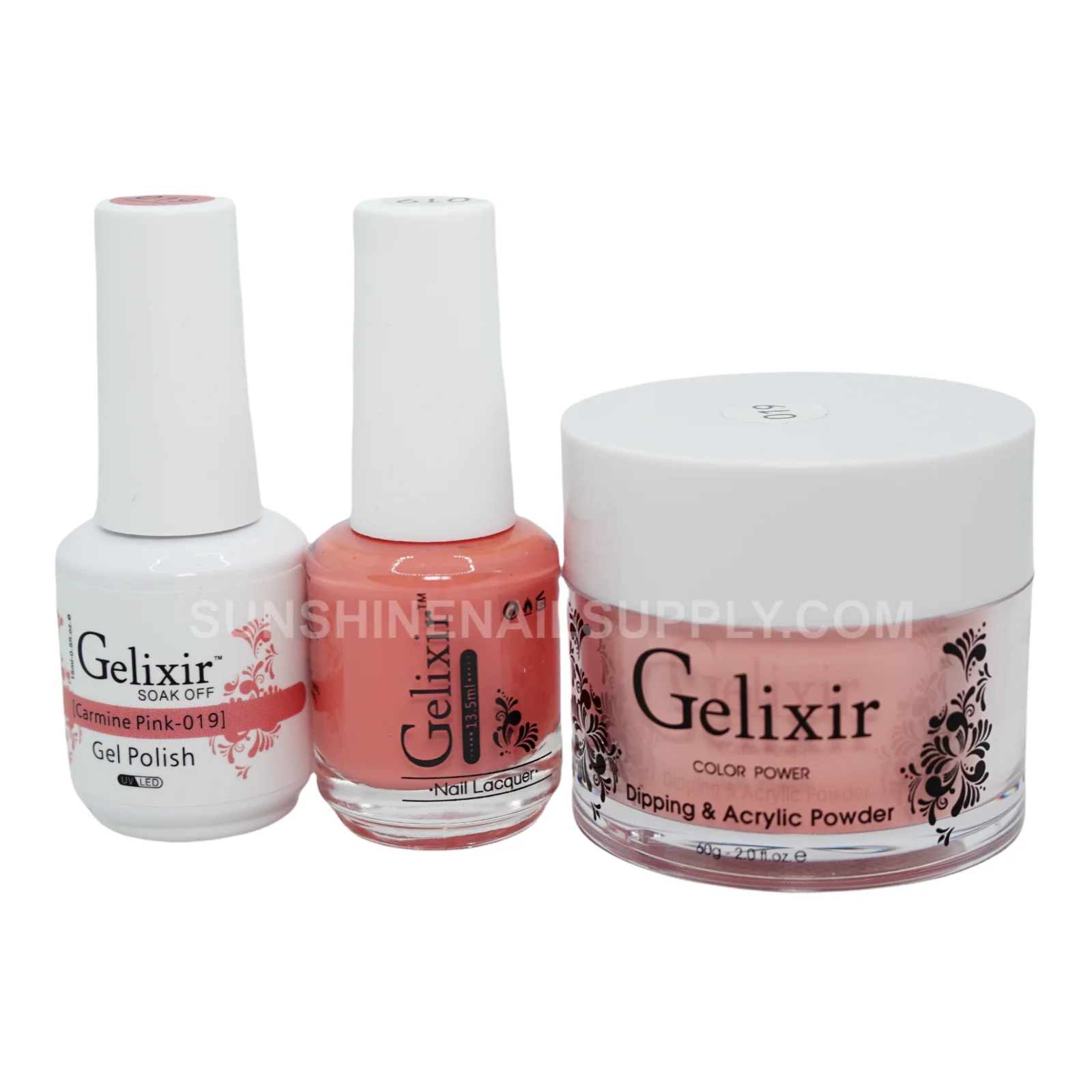 Gelixir #019 UV/LED Soak Off Gel Polish - Carmine Pink 3in1