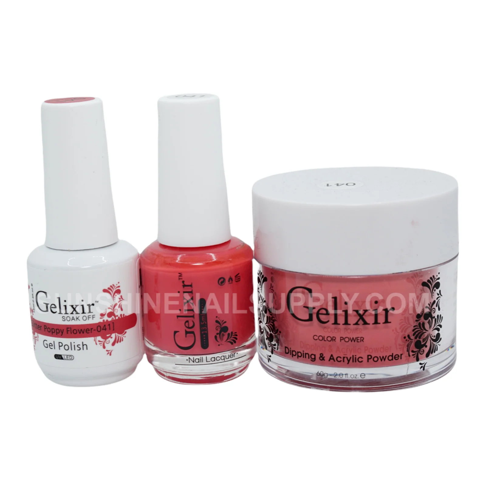 Gelixir #041 UV/LED Soak Off Gel Polish - Glitter Poppy Flower 3in1