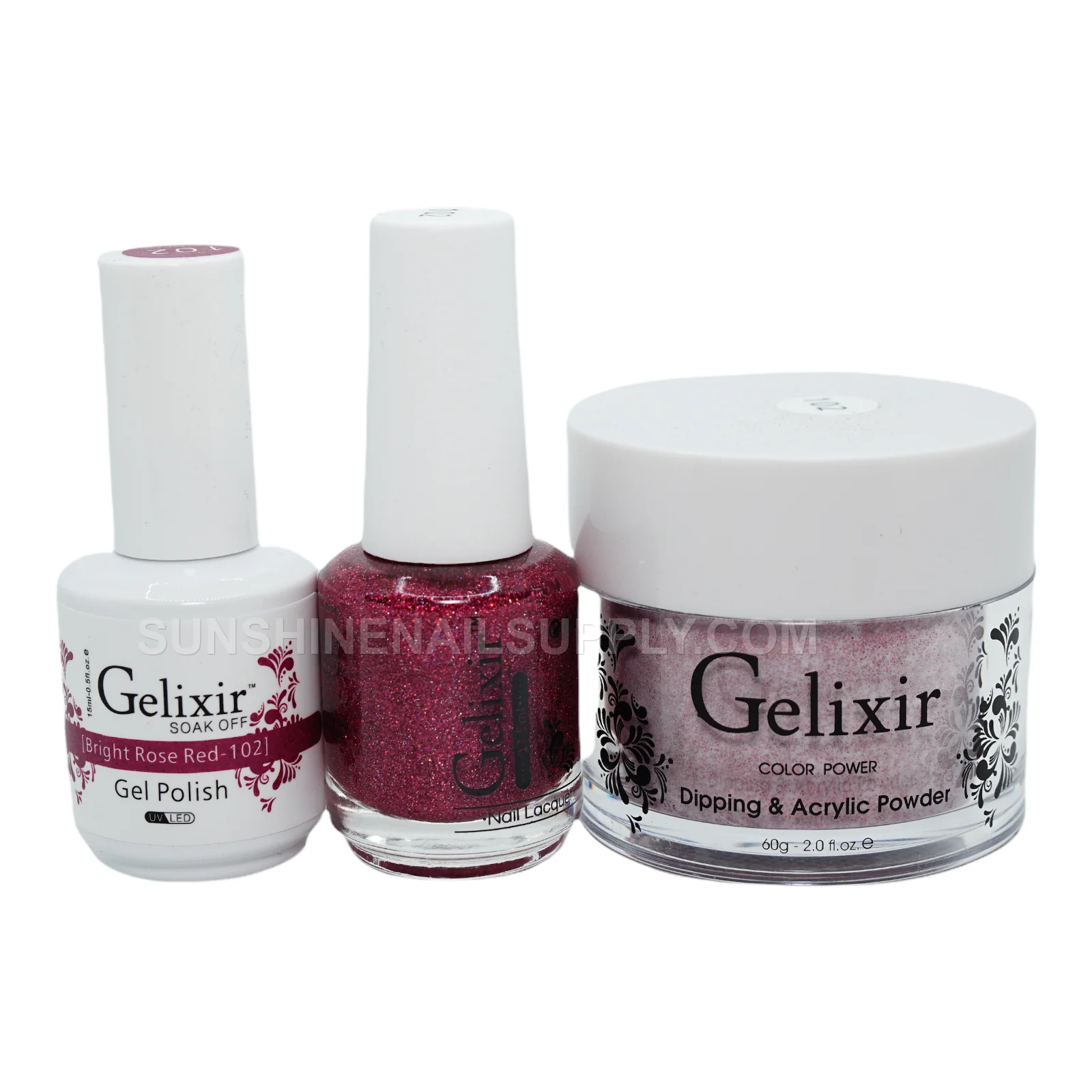Gelixir UV/LED Soak Off Gel Polish #102 - Bright Rose Red (15ml)