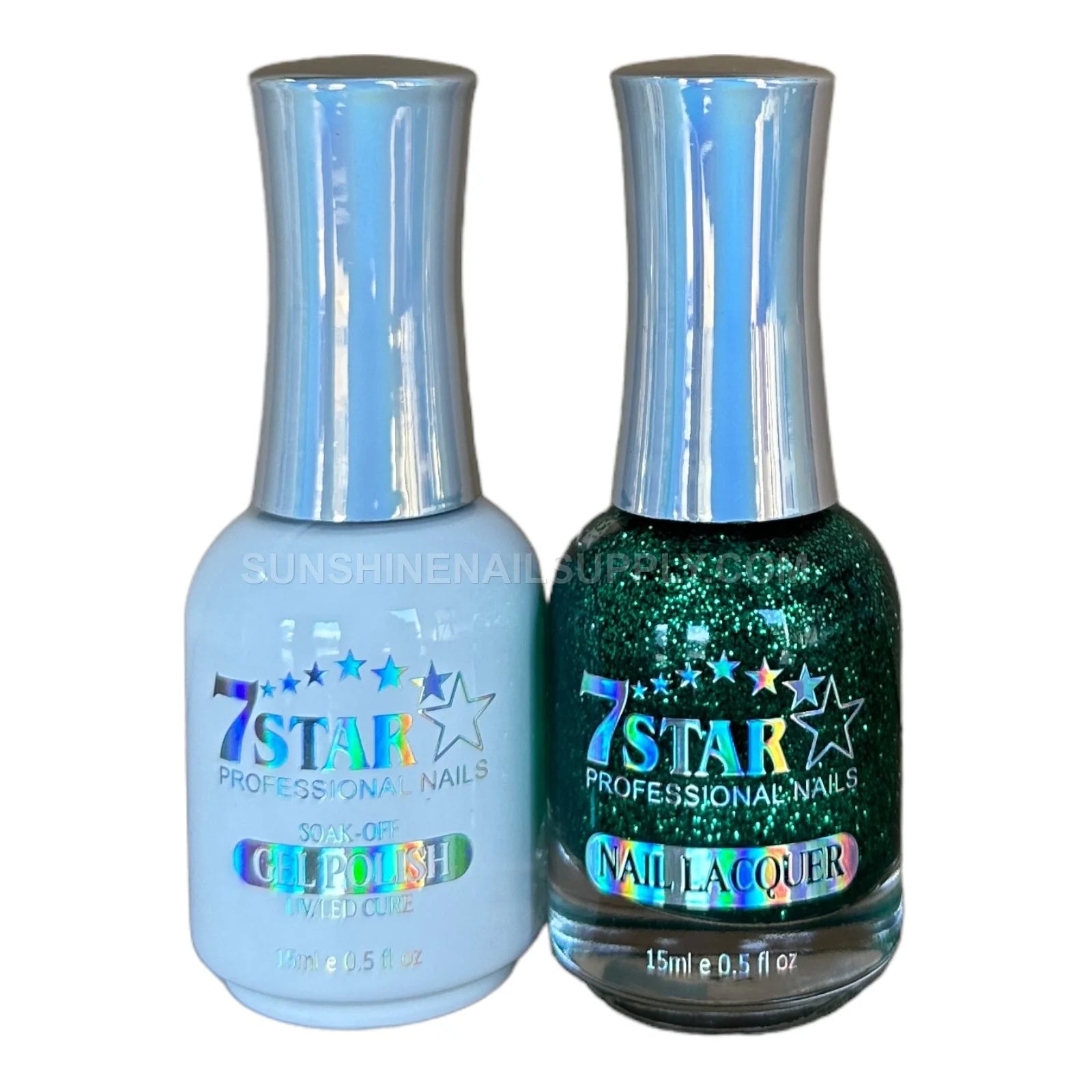 7 Star UV/LED Soak Off Gel Polish 3 in 1 #196 – Green Glitter