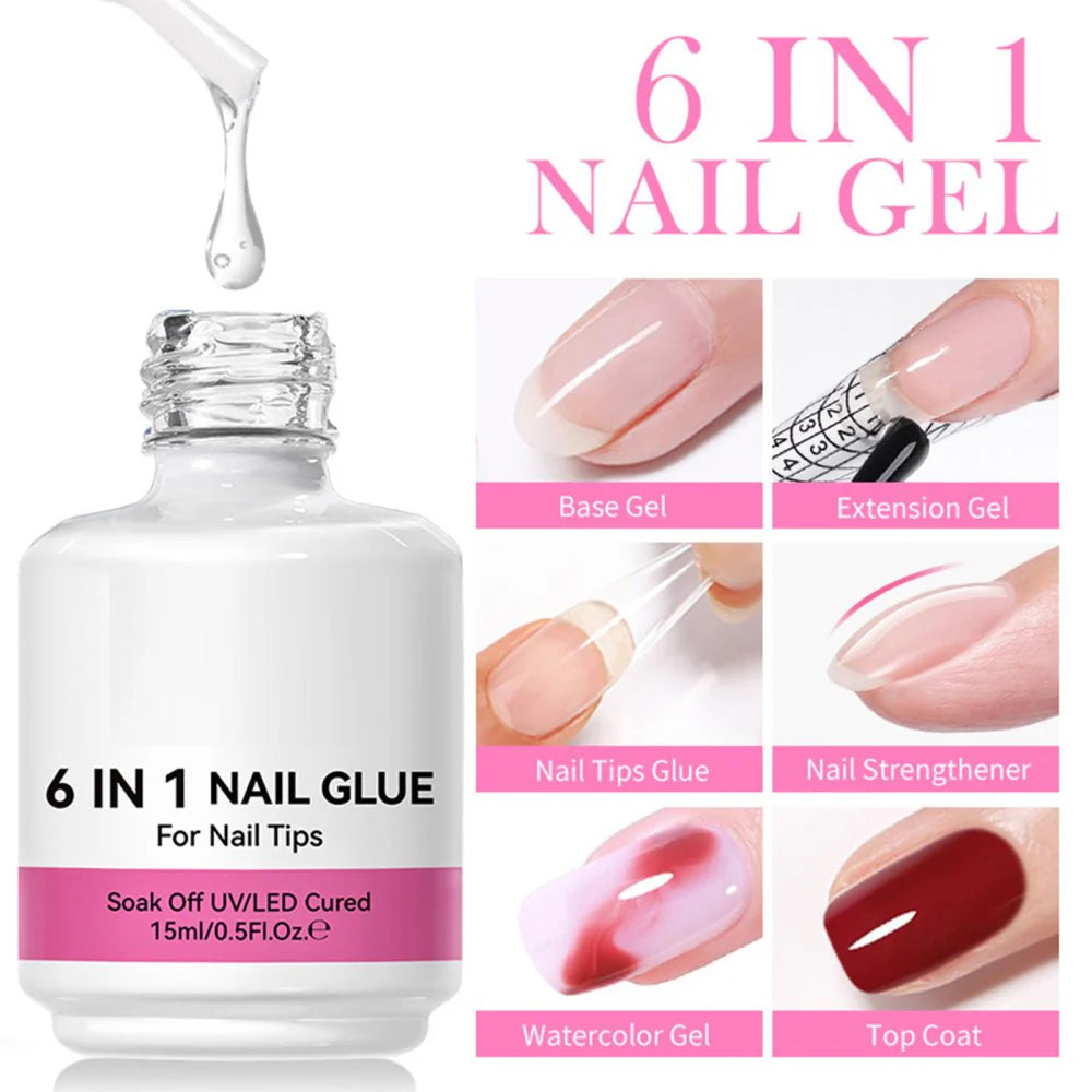 KAT 6-in-1 Nail Gel, Base, Extension, Top Coat, 15ml