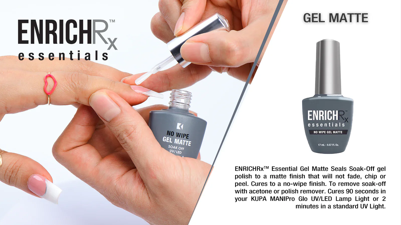 KUPA Enrich Gel Top Coat Matte – 0.57oz, No Wipe Finish